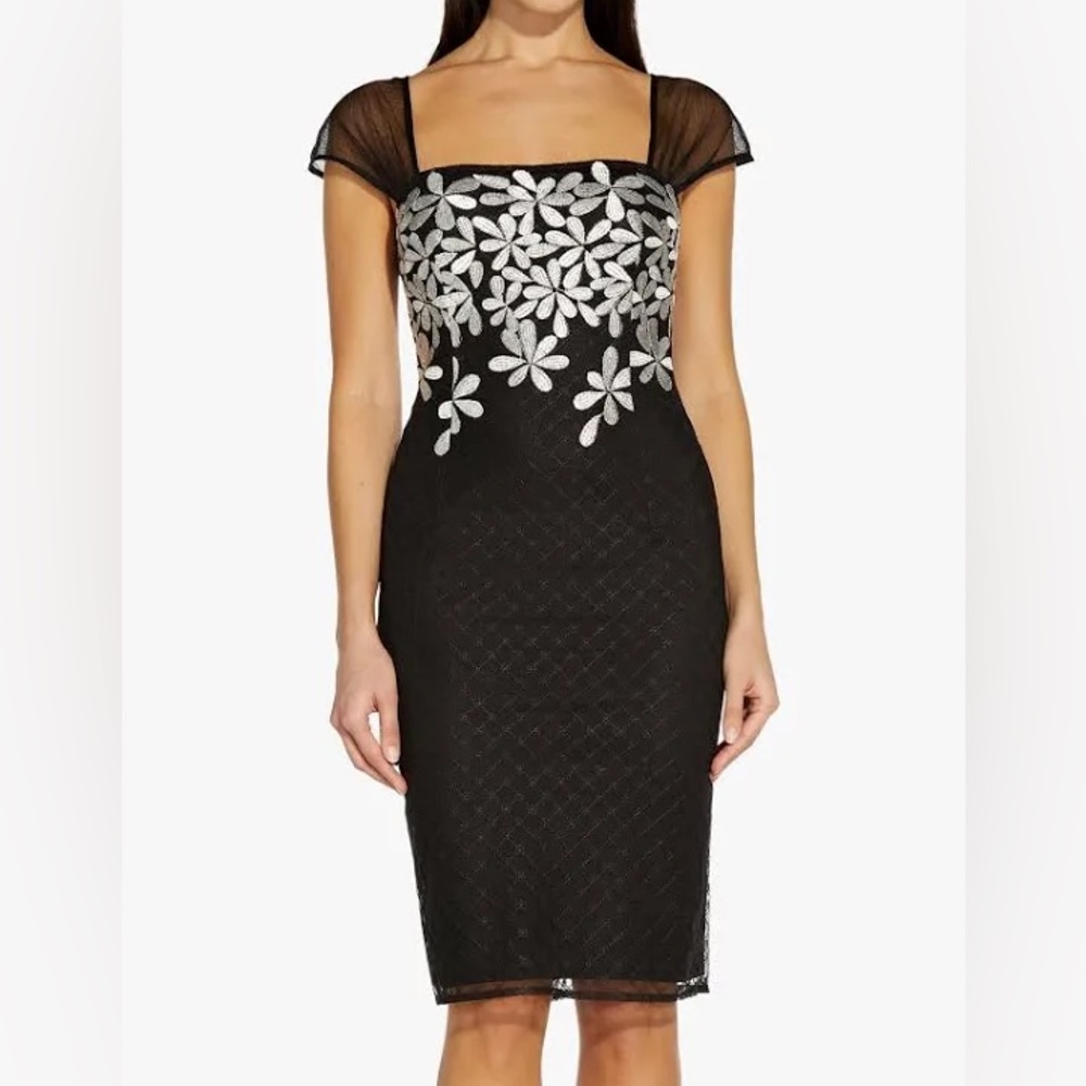Adrianna Papell Black and Silver Floral Dress